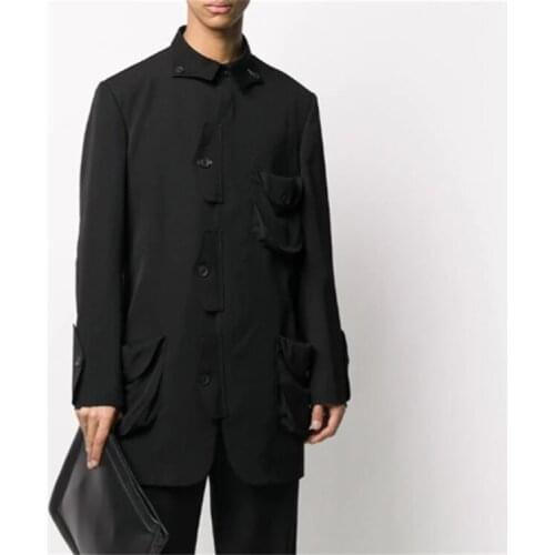 S-6XL!! 2020 New style fashionable man individual character loose youth suit asymmetry suit splice black spring and autumn jacke