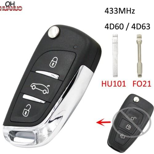 Upgraded DS Style 3 Buttons Folding Remote Key for Ford Focus Mondeo Fiesta 2012-2015 new 433MHz 4D60/4D63 80Bits Chip
