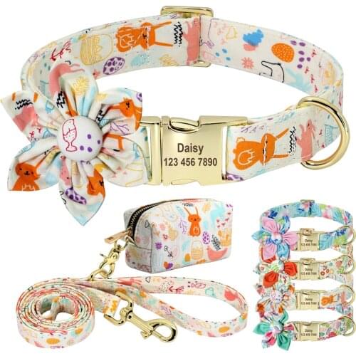 Custom Dog Collar Leash Poop Bag Holder Engraved Name Print Small Medium Large Pet Collars Lead Rope Treats Bag Portable For Dog