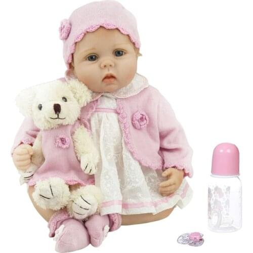 55cm Realistic Soft Silicone Vinyl Newborn Babies Toy Curly Girl Princess Bear Clothes Pacifier Lifelike Gift