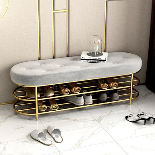 Customized Luxury shoe stool with 2 tiers shoe rack shelf sofa seat cushion entrance door shoe cabinet shoe bench storage stool