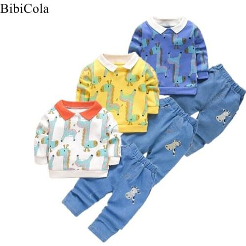 Boys Spring Autumn Clothing Set Baby Tracksuit Kids Clothing Fashion Cotton Longsleeve T-shirt+denim Pants 2pcs