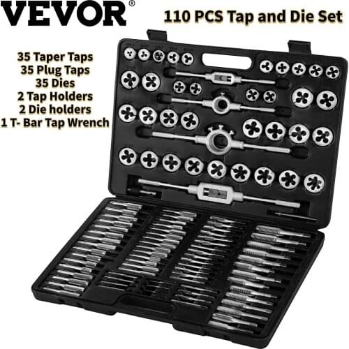 VEVOR 110 PCS Tap and Die Combination Sets Hand Threading Tools M2-M18 Adjustable Wrench Metric Screw W/ Case Precision Modules