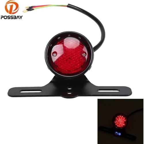 POSSBAY Motorcycle LED Rear Brake Tail Light With License Plate Light And Bracket For Harley Suzuki Yamaha Honda Cafe Racer