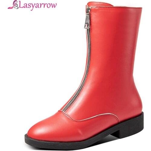 Lasyarrow Fashion Square Heels 2019 mid-calf Boots Woman Shoes Zipper fashion cool designer Comfortable Shoes Women Boots J995