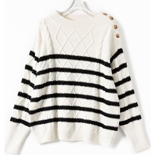 Women 100% Wool Twist Knitted Pullover Jumper - Ladies Buttoned Shoulder Sweater Top