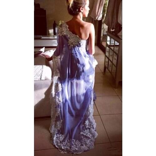 2020 Saudi Arabia Cheap One Shoulder Sleeveless Indian Prom Party Dresses Appliques Lace Robe De Soiree Longue Musulmane