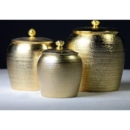 European-style Golden Ceramic Storage Jar Tea Food Sealed Jar Creative Jewelry Necklace Small Object Storage Box Home Decoration