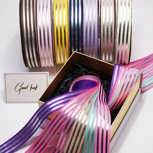 1" 50 Yards 25mm Stripe Gold Foil Printed Grosgrain Ribbon K5201851