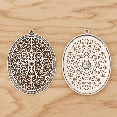 10 Pieces Tibetan Silver Large Filigree Oval Charms Pendants Blank Rhinestone Settings for 5mm Stones Jewellery Making Findings
