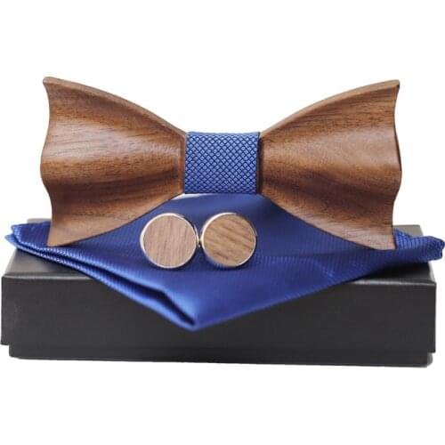 1920s Mens 3D Wooden Bowtie Pocket Square Cufflinks Set Brown Black Jacquard Handkerchief Bow Tie Suit Wedding Accessories Gifts