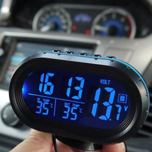 2 in 1 12V / 24V Multi-Function Car Temperature Clock Voltmeter Car Thermometer Electronic Clock Car Night Light Clock Supplies