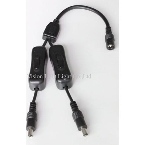 30pcs lot, 1 input 2 output DC Splitter with on/off function, UL Approval cable/cords, 5.5x2.1mm