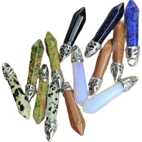 5pcs Healing Pendulum Divination Quartz Pendulums Biolocation Natural Gem Stone Chain Men Jewelry Reiki Hexagonal Pendant