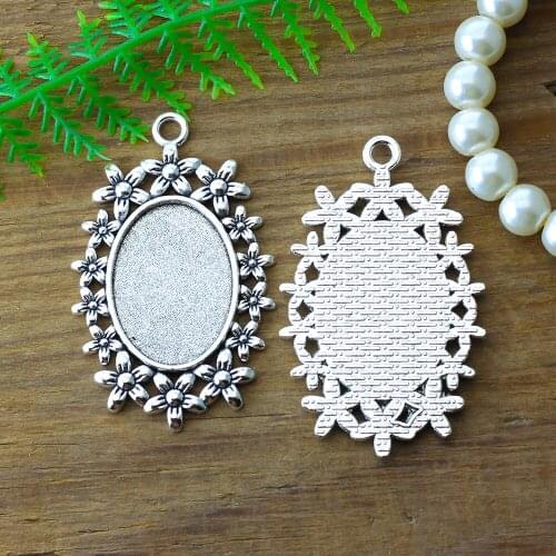 5 pcs Fit 18x25mm Cabochon Setting Antique Silver Color Plated Oval Cameo Base Blank Tray Zinc Alloy Flowers