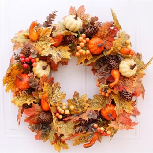 50CM Fall Pumpkin Wreath for Front Door with Pumpkins Artificial Maples Sunflower Thanksgiving Autumn Harvest Holiday Decor