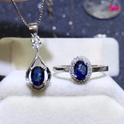 Shop promotion, 925 silver, natural sapphire suit, ring necklace, 0.5 carat per piece, simple and beautiful
