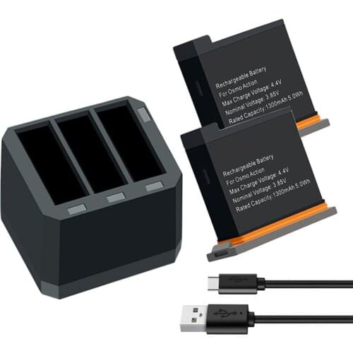 Batteries for DJI Osmo Action Camera Battery 1300mAh Channel USB Charger bateria For DJI Osmo Action Camera Accessories