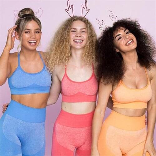 Seamless Yoga Set Fitness Clothing Sportswear High Waist Women Gym Leggings Tights Padded Push-up Sports Bra Sports Sets