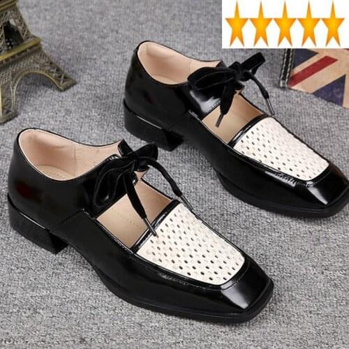 Mary Jane Sandals Women Spring Autumn Vintage Office Lady Elegant Genuine Leather Lace Up Square Toe Design Mules Shoes