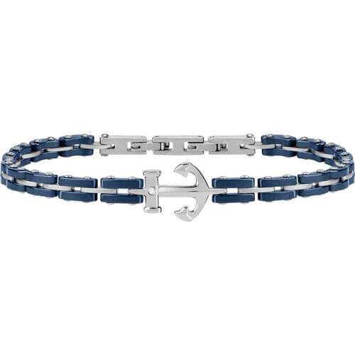 Runda Mens Fashion Charm Blue Ceramic Anchor Bracelet Stainless Steel Jewelry Holiday Gift