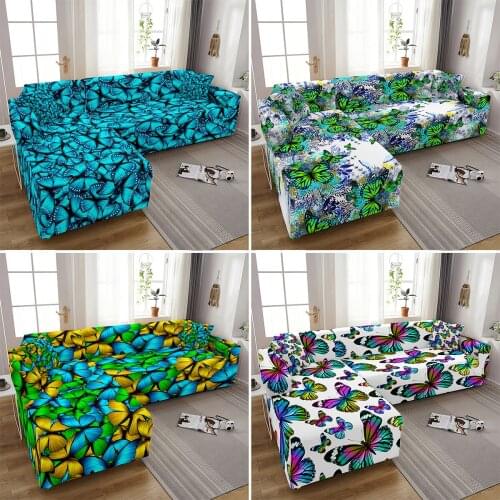 Sofa Cover Colorful Butterfly Couch Cover Elastic Sofa Protector for Living Room L Shape Corner Chaise Longue Sofa Slipcover