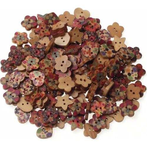 20/50/100Pcs Wood Buttons For Clothing Sewing Scrapbooking Mixed Shaped 2 Holes Sewing Buttons Diy Crafts Accessories 17mm