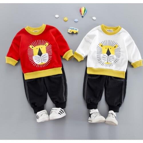 Childrens Clothes Cotton Cartoon Lion Long Sleeve Pants 2 Piece Set Baby Boys Girls Clothing Set For 1-4 Year
