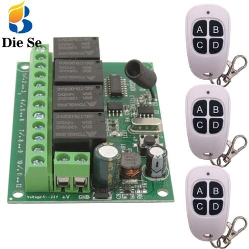 Diese 433Mhz Universal Remote Control DC 6~30V 4CH 10Amp RF Wireless Relay Receiver and Keyfob,for Garage/LED/Lighting