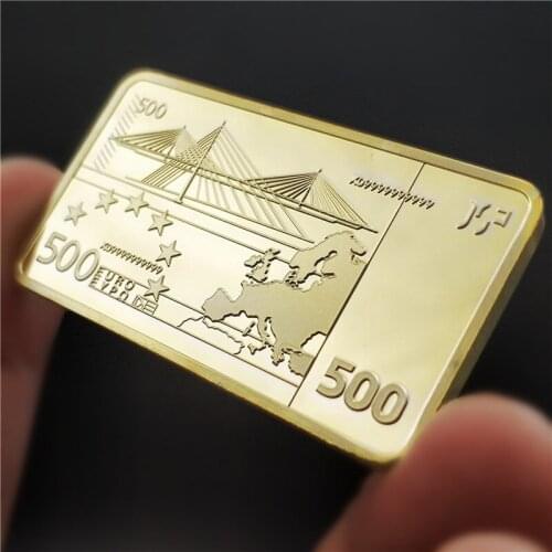 European 500 Euro Gold Banknote Bar 24k 999.9 Gold Plated Metal Bars Souvenir Gifts Collectible Art Ornament