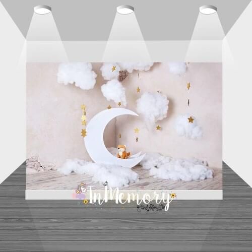 Newborn Baby Birthday Party Photo Backdrop White Moon Clouds Star Photo Background Photocall Photo Studio