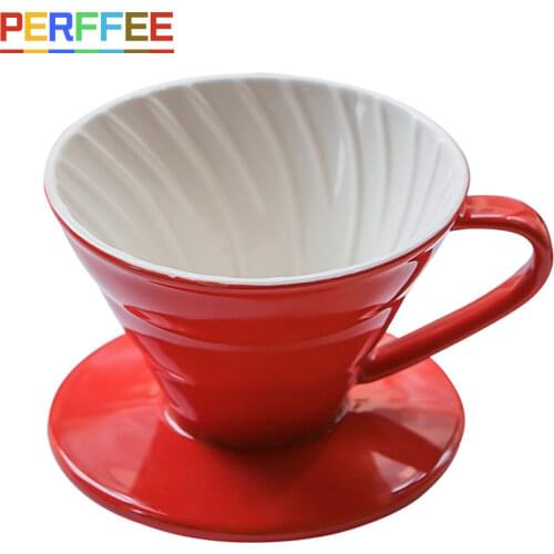 Ceramic V60 Coffee Dripper Pour Over Coffee Maker V Shape Drip Coffee Filter Double Color White Black Red Pink Brown V01 V02