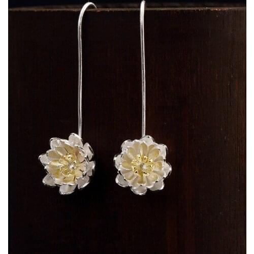 Wire drawing, Korean version, simplified lotus flower, double color, ladies' silver ear pendant earrings wholesale