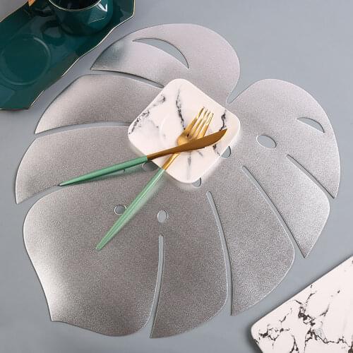 12PCS Nordic Style Western Placemat Insulation Creative Leaf Anti-Scalding Mat Home Living Room Wispy Gold Table Mat