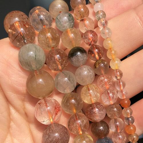 Natural Stone Mix Rutilated Quartz Round Beads for Jewelry Making 4 6 8 10 12mm Loose Spacer Beads DIY Bracelet Accessories 15