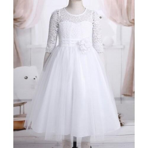 White Lace Flower Girl Dress Kids Princess Party Gown Wedding Party Costume Childrens Clothing First Communion Dress for Girls