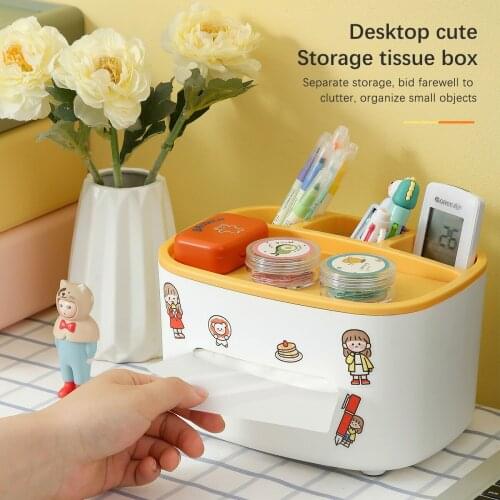 Desktop Cute Multifunctional Storage Box With Lid Drawer Box Student Dormitory Divided Grid Paper Tissue Box