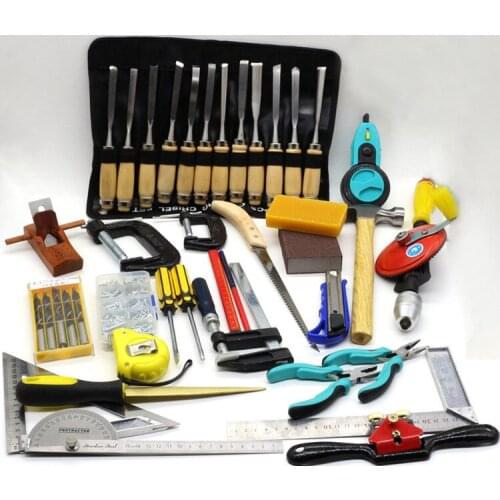 Multipurpose Woodworking tool chisel planing knife saw bit angle square ruler carpenters clamp tape measure hand tool set