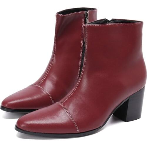 New High Quality Luxury Zip High Heels Men Chelsea Boots Genuine Leather Fashion Ankle Boot Designer Mens Dress Boots Shoes