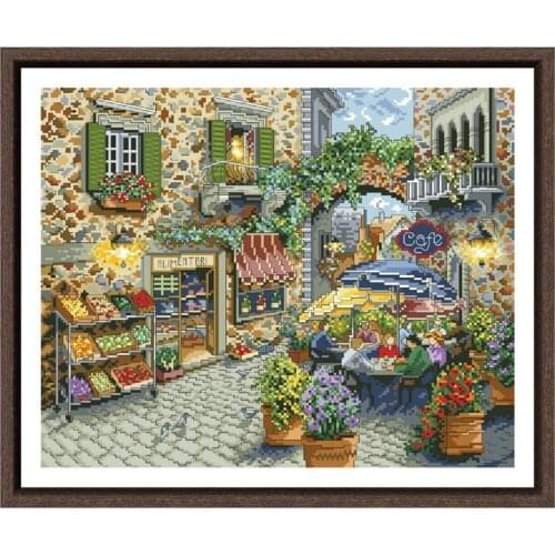 Street corner counted cross-stitch kit flower embroidery needlework 18ct 14ct 11ct white cloth DIY handmade