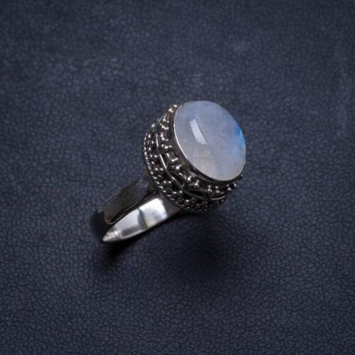 Natural Rainbow Moonstone Handmade Unique 925 Sterling Silver Ring, US size 7.5 X2533