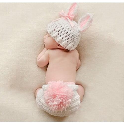 Newborns Props Photography Crochet Baby Hat Rabbit Handmade Props Newborn Baby Bonnet Infant Newborn Studio Photo Session Prop