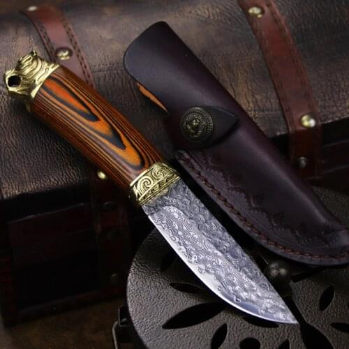 Damascus straight Blade jungle hunting knife melee defense tactical knife fishing kill fish knife Damascus boning knife