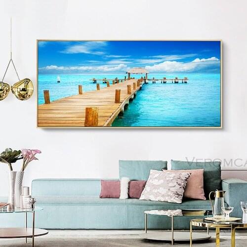 Ocean Landscape HD Prints Canvas Paintings Sunset & Sunrise Sky Pier Nordic Sea View Wall Art Print Living Room Home Decor