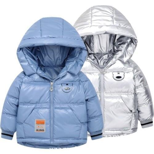 Autumn and winter 2021 new baby cute cartoon printed down jacket cotton padded jacket boys and girls solid color thickened coat