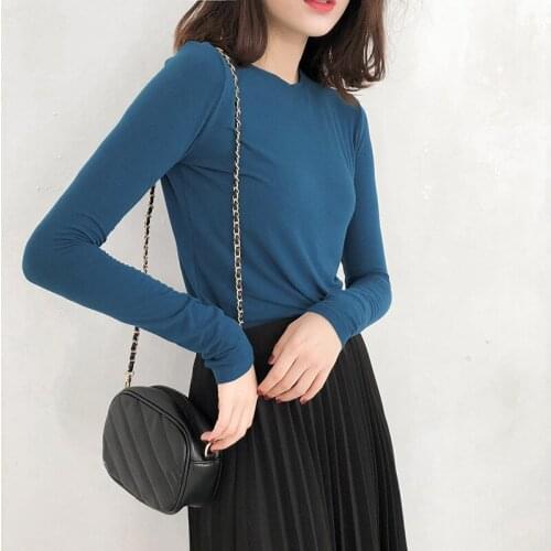 Autumn Long Sleeve T-shirt Woman Unlined Upper Garment Solid Color Casual Loose Shirt