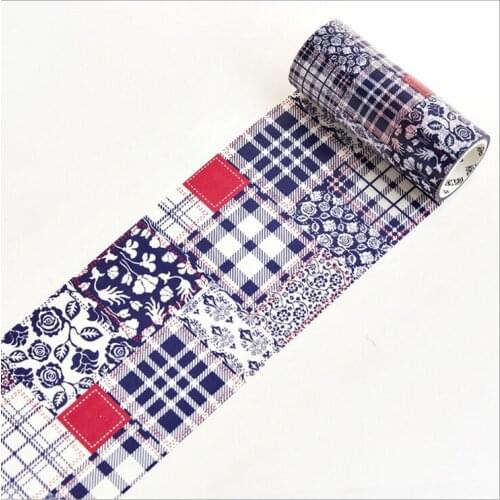 100mm Wide Vintage Printing Blue Plaid Check Collage Decoration Washi Tape DIY Planner Diary Scrapbooking Masking Tape Escolar