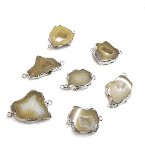 Natural Stone Pendant Irregular Yellow Agated Connector for Jewelry Making Necklace Accessorie Gift for Women Size 18x30-20x40mm