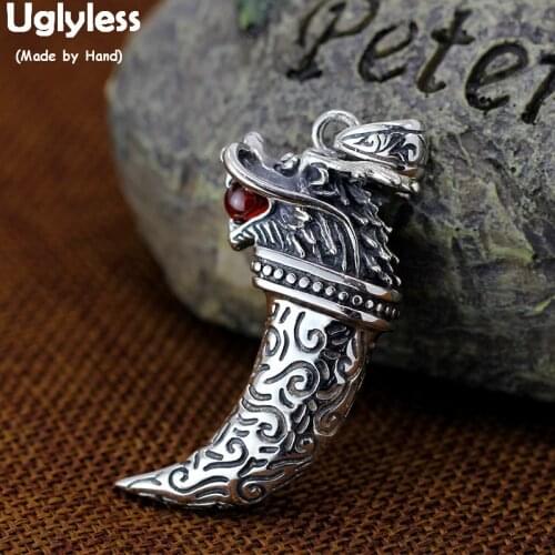 Uglyless HIP HOP Dragon Pendants for Men Cool Stage Dancing Dress Necklaces NO Chains 925 Thai Silver Animal Tooth Pendants P821