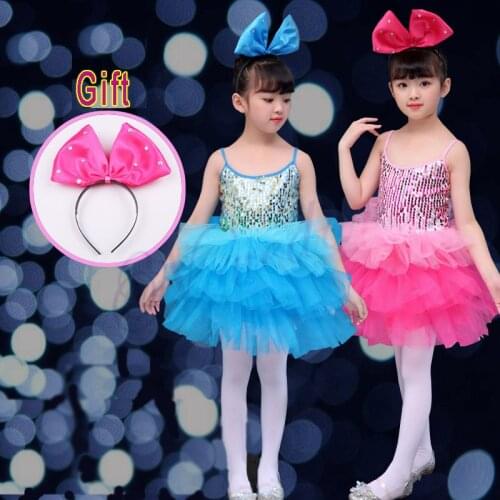 Baby Girls Blue Pink Rainbow Sequin Tulle Professional Ballet Tutu Dress Short Party Mordern Stage Performance Dance Costume